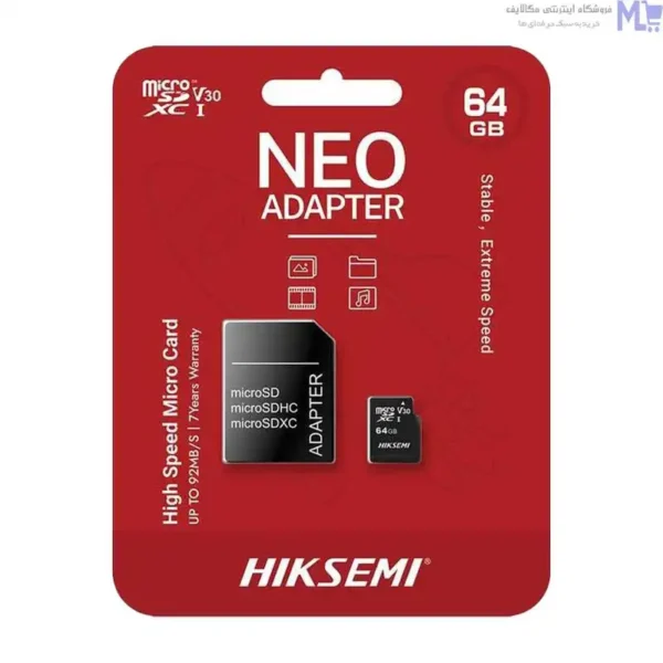 کارت حافظه MicroSDXC هایک سمی مدل NEO سرعت 92MBps ظرفیت 64 گیگابایت همراه با آداپتور